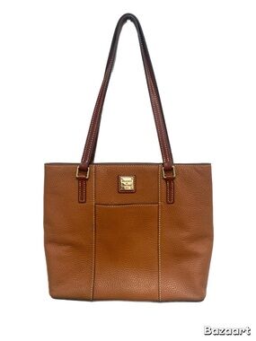 Dooney & Bourke Tan Brown Pebbled Leather Tote with Gold Plaque